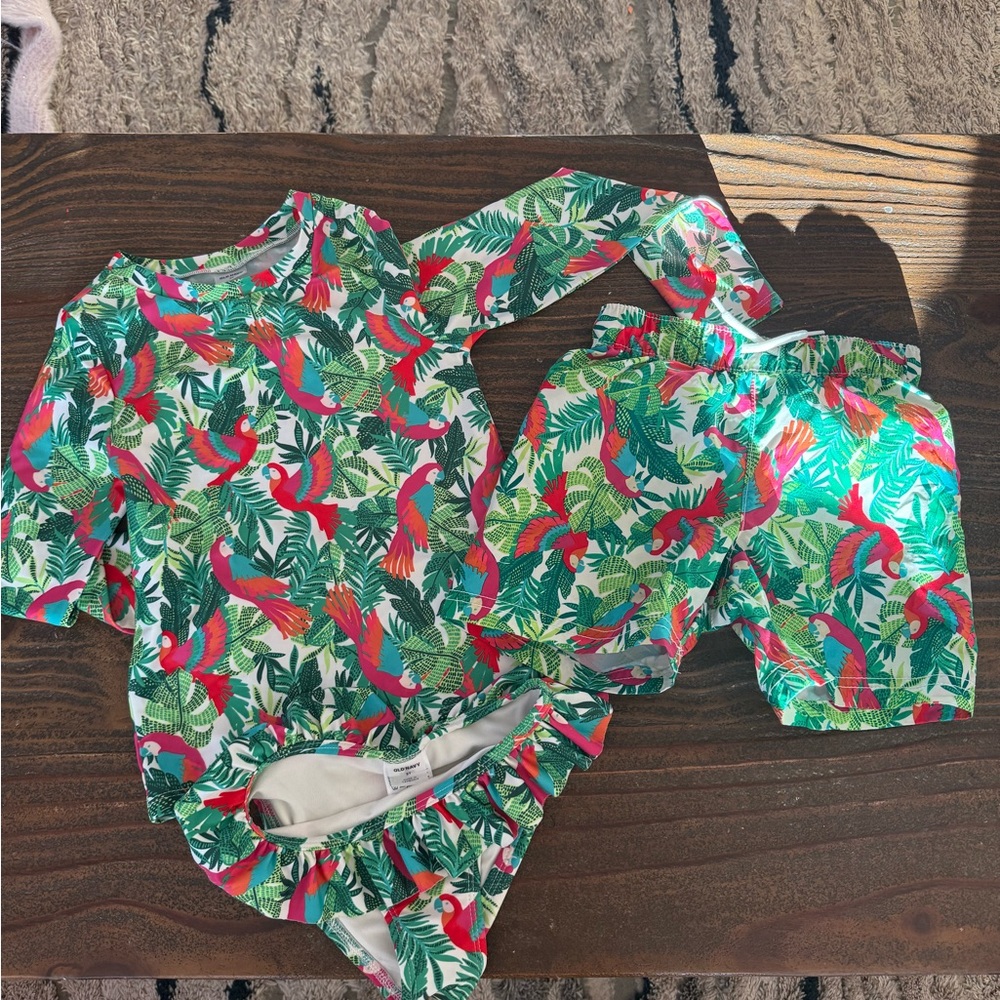Old Navy Kids Tropical Swim Rashguard Set - Green and Red